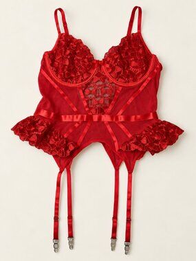 Red Lace Garter Bustier Teddy Lingerie Bodysuit Corset Estimated Red Lace Garter